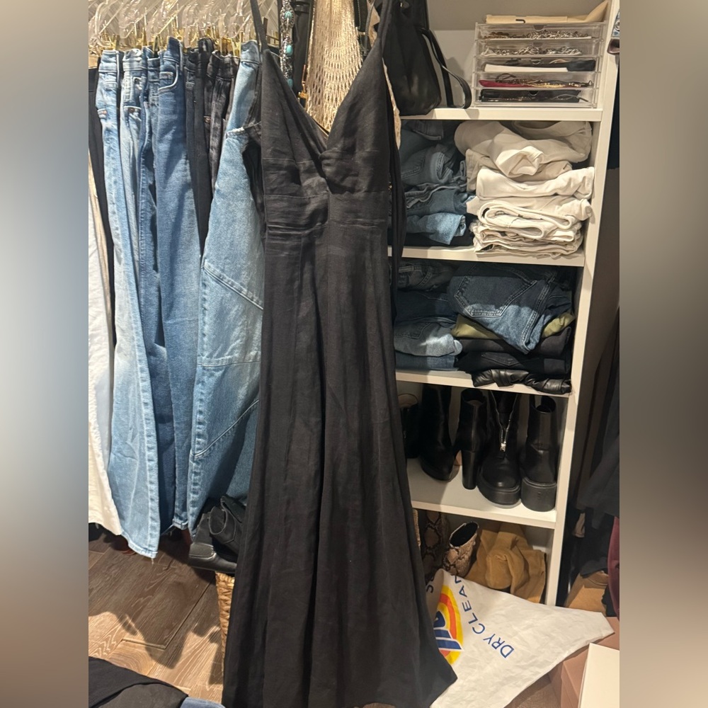 Elegant Black linen Maxi Dress- Made in Italy